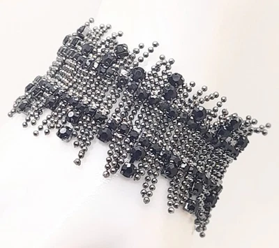 wide style tassel style black Rhinestones Elastic Stretch Party Jewelry Bracelet - Image 1 of 4