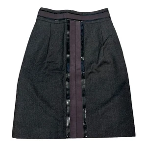 Tory Burch Wolle A Linie Rock Lack Band Borte Style 23081306 Gr.2 grau schwarz - Bild 1 von 11