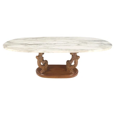 Base de nogueira estilo regência esculpida oval tampo de mármore café c1960s ESTADO PERFEITO! - Imagem 1 de 4