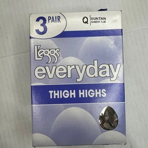 L'eggs Everyday Thigh Highs 3 Pair Suntan Sheer Toe Size Q Hosiery Brand NEW - Picture 1 of 6