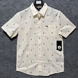 Volcom Shirt Mens Small Button Up Off-White Woven Stone - Picture 1 of 11