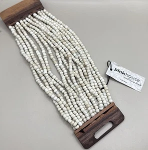 Boho Cream Brown Seed Beaded Multi Layered Bangle Cuff Statement Bracelet - Picture 1 of 3