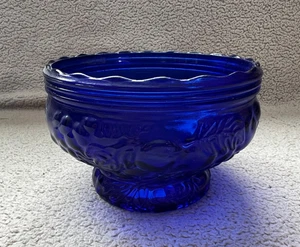 Vintage Cobalt Blue Glass Bowl Wide Mouth Pear Apple Fruit Embossing 3"x4" - Picture 1 of 4