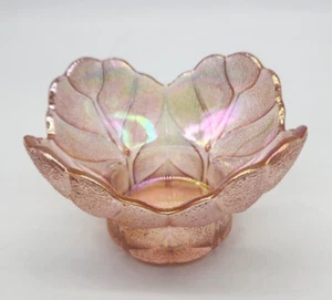 SMITH Pink Iridescent Carnival Glass Textured Cabbage Leaf Candle Holder Vtg - Picture 1 of 8