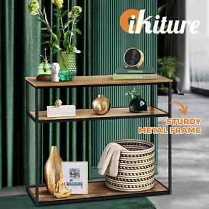 Oikiture Hall Console Table Metal Hallway Desk Entry Display Wooden Furniture - Picture 1 of 11