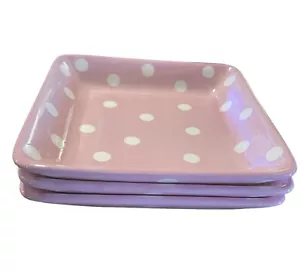 Pampered Chef “Help Whip Cancer” Cute Pink and White Polka Dot Square 3 Plates - Picture 1 of 3