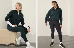 Athleta Neu mit Etikett Altitude Damen-Sweatshirt Fleece gefüttert 1/2-Reißverschluss Medium Zypresse - Bild 1 von 2