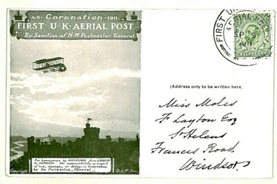 GB PIONEER AVIATION 1911 FDC Postcard FIRST FLIGHT UK AIR London-Windsor MS4261 - Image 1 of 4