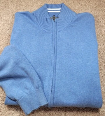 REPORT COLLECTION-Marine Blue Cotton, Mens LS, Full Zip Casual Knit Sweater-(XL) - Image 1 of 4