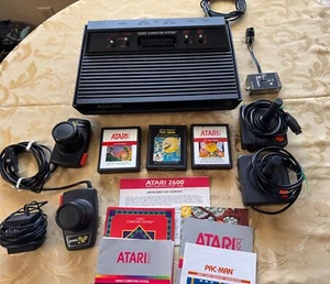Atari CX-2600 A Video Computer System Console Tested Works 2 Joysticks & 3 Games - Picture 1 of 11