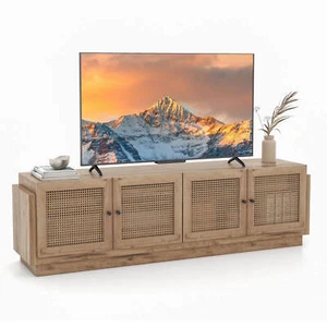 4-Door PE Rattan Media Console Table Farmhouse TV Stand for TVs up to 75" - Picture 1 of 10