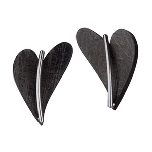 Serious Design Earrings E306 Heart Stainless Steel Black Plug Earrings - Picture 1 of 3