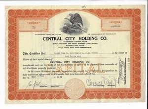 PENNSYLVANIA 1943 Central City Holding Company Stock Certificate #70 Philadelphi - Picture 1 of 2
