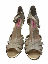Betsey Johnson Tiara Gold Glitter T Strap Sparkle Heels size 7.5