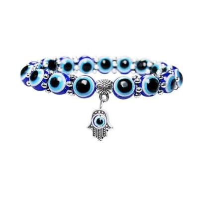 Perlen Boho Blau Auge Hand Strand Schmuck Kordel Handgelenk Armband Geschenk - Bild 1 von 4