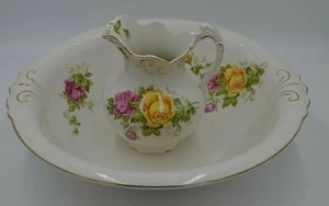 Vintage Buffalo Pottery Cairo Rose Vanity Wash Basin & Water Pitcher - Picture 1 of 12