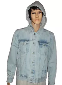Arizona Jeans Washed Blue Denim Jean Hooded Trucker Jacket Men's Size Large New - Picture 1 of 8