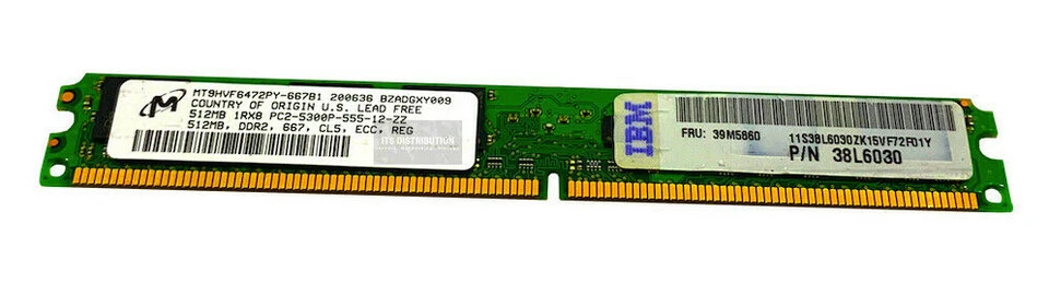 38L6030 I IBM 39M5860 512MB DDR2 Registered ECC PC2-5300 667Mhz 1Rx8 Memory - Image 1 of 4