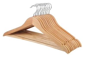 20 x WOODEN COAT HANGERS SUIT GARMENTS CLOTHES WOOD HANGER TROUSER BAR SET UK - Picture 1 of 5