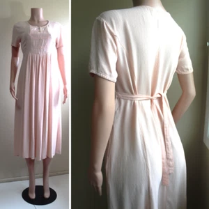8 M Pink Rayon Crepe Midi Dress Tie Back Vintage 90s Cottage Core Nina Piccalino - Picture 1 of 14