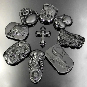 Natural Black Obsidian Gemstones Carved Assorted Patterns Pendants - Picture 1 of 10
