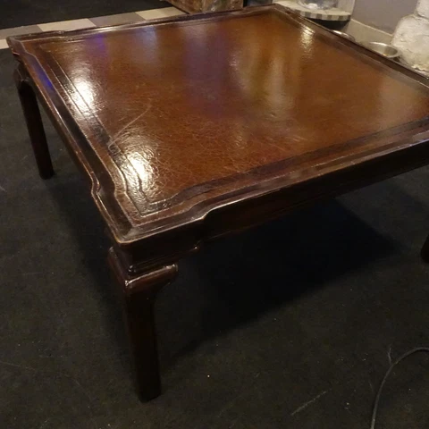 Vintage Antique Square Mahogany with leather Top Inlay Living Room Coffee Table Cover