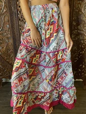 Boho Gypsy Hippy Cotton Long Skirt Pink Printed Flared Ethnic Long Skirts ML 