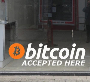Bitcoin Accepted Here Vinyl Shop Window Sign Decal Sticker Cryptocurrency SMALL - Picture 1 of 1