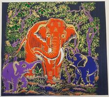 Thai Art Silk Painting Posters Print Colorful Mum Kid Elephant Asian Home Decor