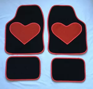 BLACK CAR MATS WITH RED HEART HEEL PAD FOR FIAT PUNTO GRANDE PUNTO PANDA STILO  - Picture 1 of 1