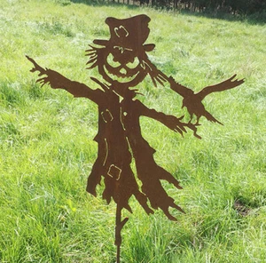 Große Vogelscheuche 80x67cm mit Erdspieß Rost Edelrost Gartenstecker Halloween - Bild 1 von 3