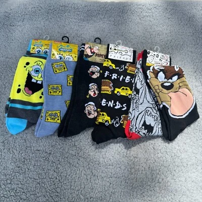 Nuevo Lote de 6x Calcetines Bob Esponja Amigos Popeye Taz Diablo TV Looney Toons Adulto Crew Foto 1 de 4