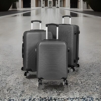 3xABS Hartschale Koffer Trolley3D Rillenstruktur Rollen Teleskop Anthrazit S+M+L - Bild 1 von 3