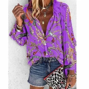 Trendy Loose Fit Women's Printed Shirt in 6 Colors and 8 Sizes including Plus - Picture 1 of 14