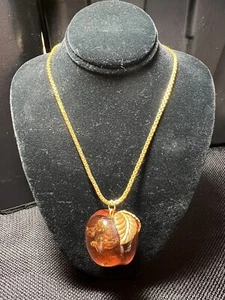 Vintage Essex of Canada Lucite Apple Pendant and Copper Box Chain 24” - Picture 1 of 15