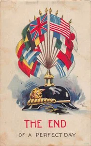 J83/ Patriotic Postcard c1910 WWI Flags Helmet Anti-Germany Rifle 240 - Foto 1 di 4