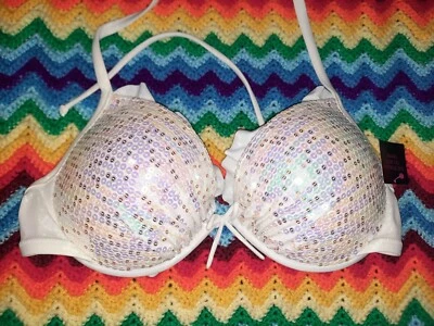 Victoria's Secret 36C Top de Natación Bikini Blanco Luz Push Up Bling Nuevo con Etiquetas Antiguo Stock Foto 1 de 4