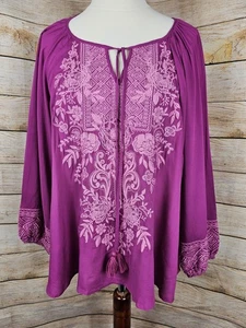 Camisa túnica bordada Savanna Jane Boho talla 1X nueva con etiquetas - Imagen 1 de 5
