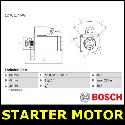 Starter Motor Fits PEUGEOT 305 309 405 1.8 1.9 0423106890 - Image 1 of 3