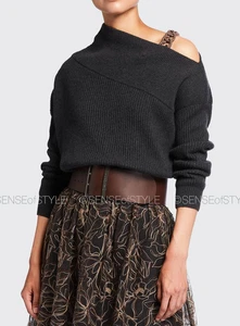 Brunello Cucinelli Cashmere Sweater Monili Chain Cold Shoulder Top Knit Gray S - Picture 1 of 12