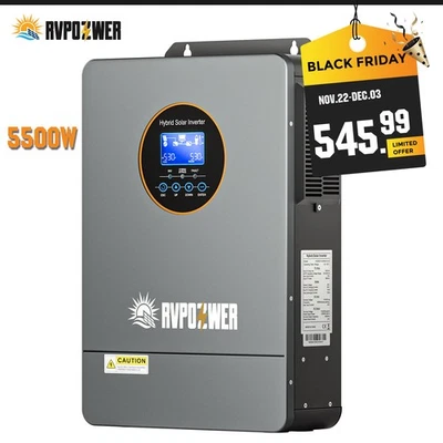 5.5KW Solar Hybrid Inverter 48V DC-120V/220V AC Split Phase Off-Grid Pure Sine - Image 1 of 4