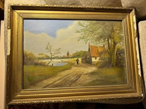 Antigua pintura al óleo Martin Rlok "Figura en paisaje" - firmada y enmarcada - Imagen 1 de 18