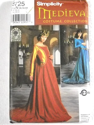Renaissance Medieval Costume size 10-14 Simplicity 8725 Sewing Pattern - Image 1 of 2