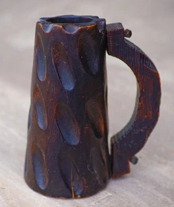 VINTAGE Hand Carved Wood Spanish Pegged Handle Tankard 1950's Made in Spain - Picture 1 of 5