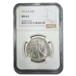 1916-D Walking Liberty Half Dollar MS-63 NGC - Picture 1 of 3