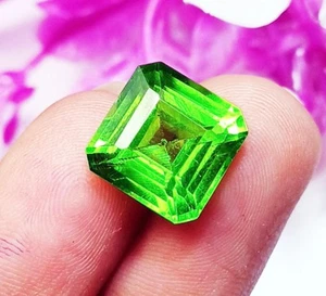 Natural Peridot Square Shape 10.00 Ct Certified Loose Gemstone With Free Gift - Picture 1 of 7