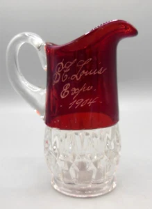 Antiker rubinroter Glaskrug geätzt "St Louis Expo 1904" Souvenir - Bild 1 von 8