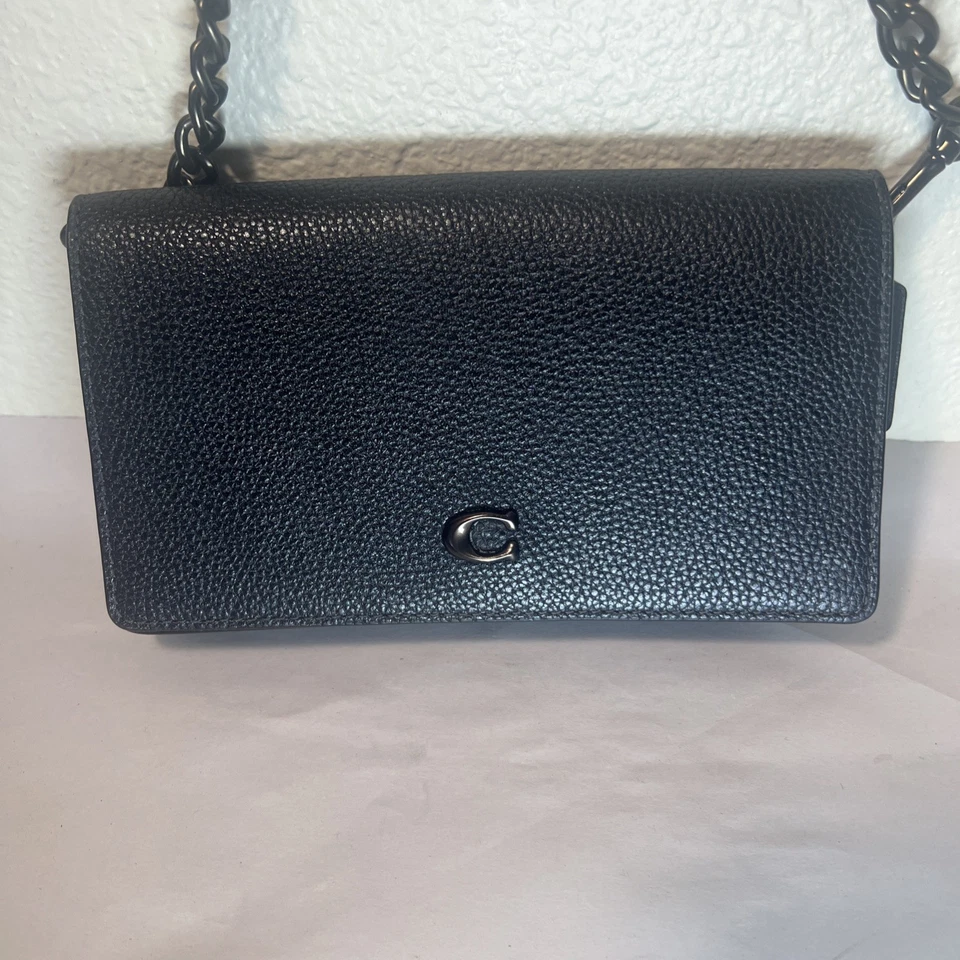 Coach Retail Polished Pebble Leather Crossbody Mini Bag Black C1802 - Image 1 of 4