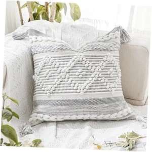 Cream White Boho Throw Pillow Cover 20X20, Boho 20" x 20" (Pack of 1) Gray - Picture 1 of 7
