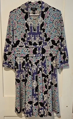 Alfani Petite Dress Womens Petite Small Black Purple Teal V-Neck Stretch - Image 1 of 4